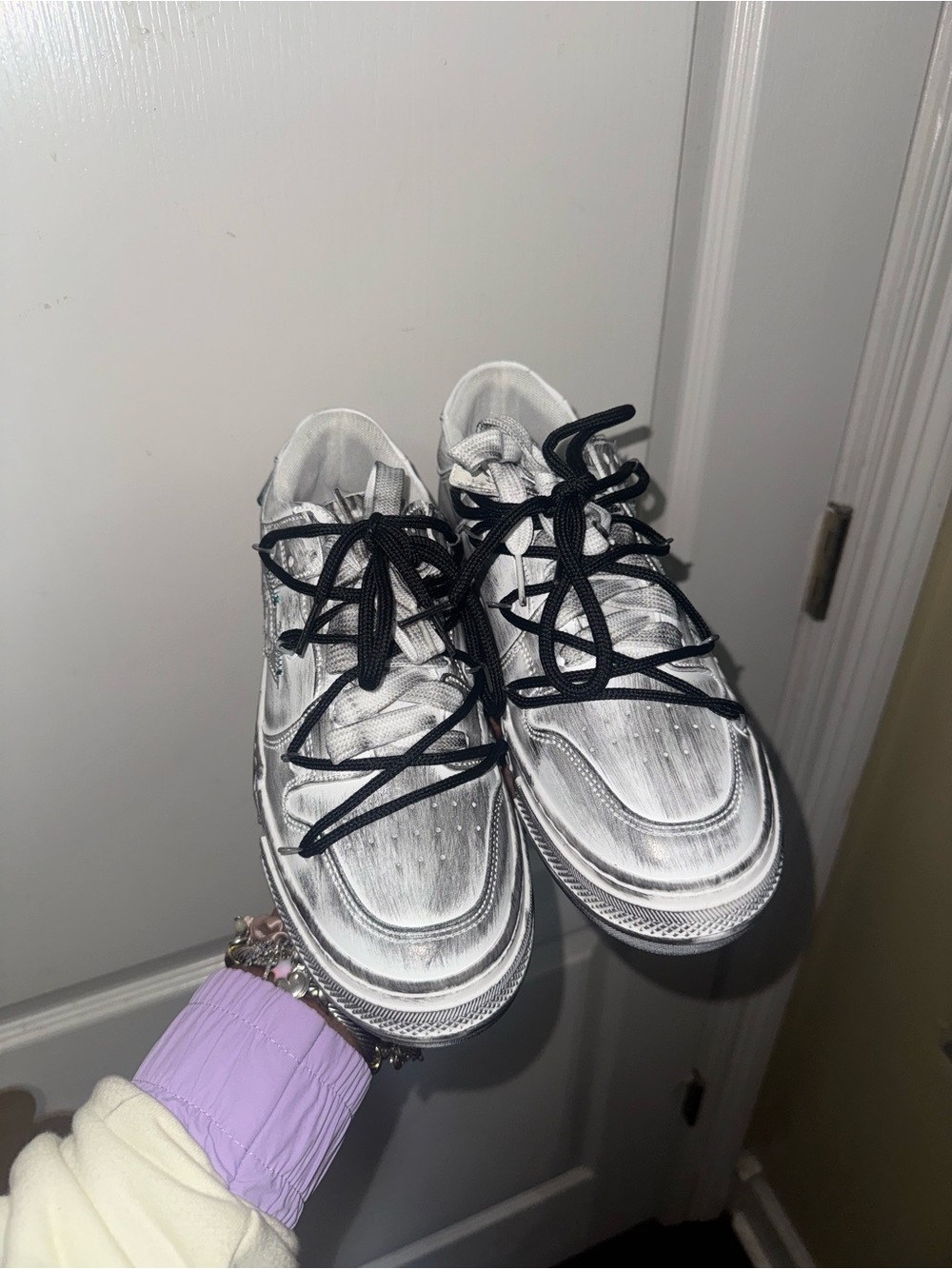 White Athletic Sneakers with Black Laces - Women's Casual Performance Shoes
